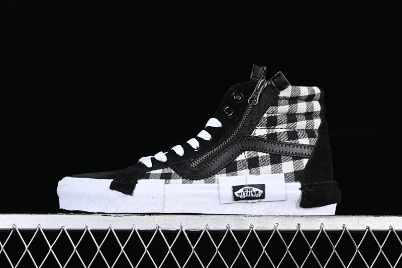 All categories Vans Vans series Vans Hi Vans high-top Vans Vault Sk8-Hi Cap LX Deconstruction New black and white checkerboard high-top canvas vulcanized sneakers VN0A3WM1XOS